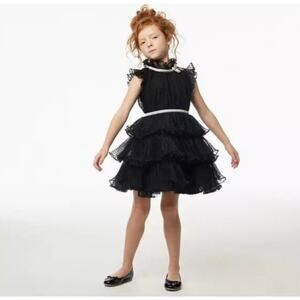 🔥Jace And Jane Dot Tiered Ruffled Tulle Fancy Formal Party Black Dress 11-12Y
